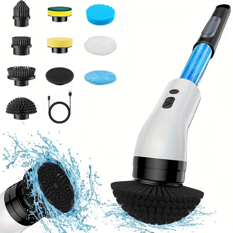 

New 9-in-1 Liquid Filled Electric Cleaning Brush, Electric Liquid Filled Cleaning Brush, Automatic Rotating Liquid Filled Bathroom Brush, Floor Scrubbing Brush, 9 Replaceable Brush Heads