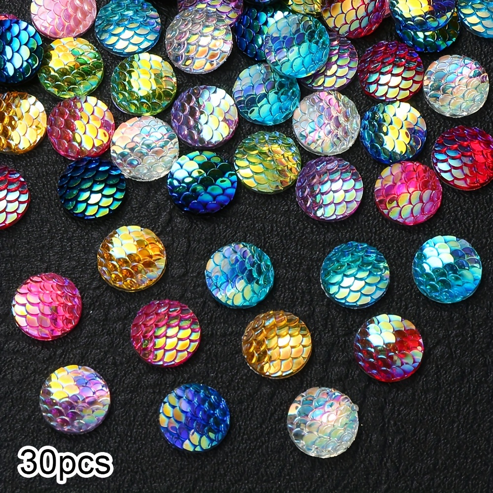 TEMU 30 pezzi/confezione 12 mm Patch in resina a scaglie di pesce colorate sfumate, aggiunte in resina, accessori per capelli, orecchini, patch,