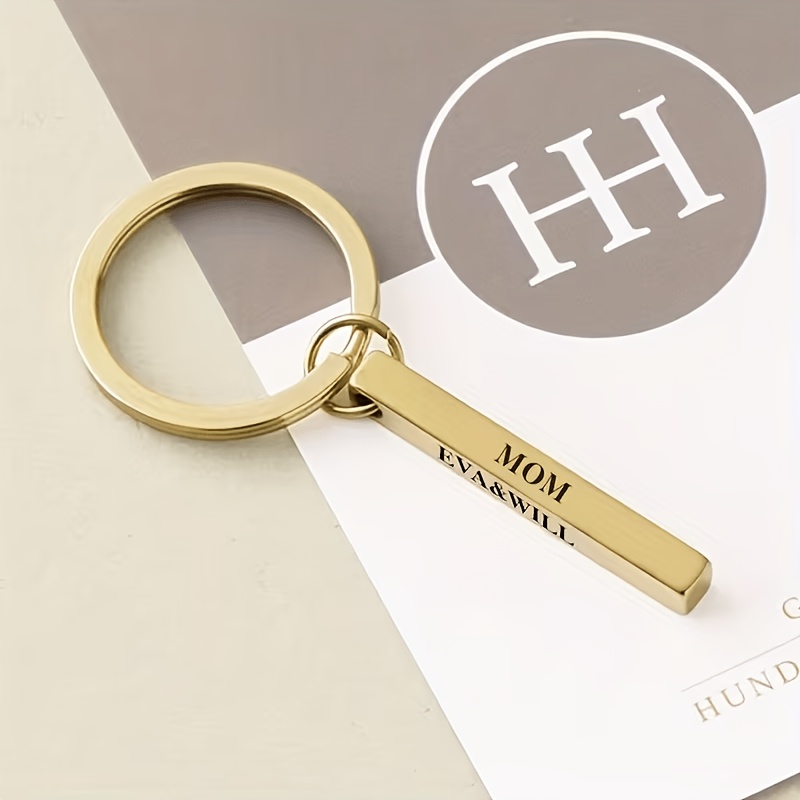 TEMU 1pc Personalized 3d Stereoscopic Keychain, 4-sided Engraved Stainless Ring With Anti-loss Information Tag, Perfect Custom Gift For Father Or