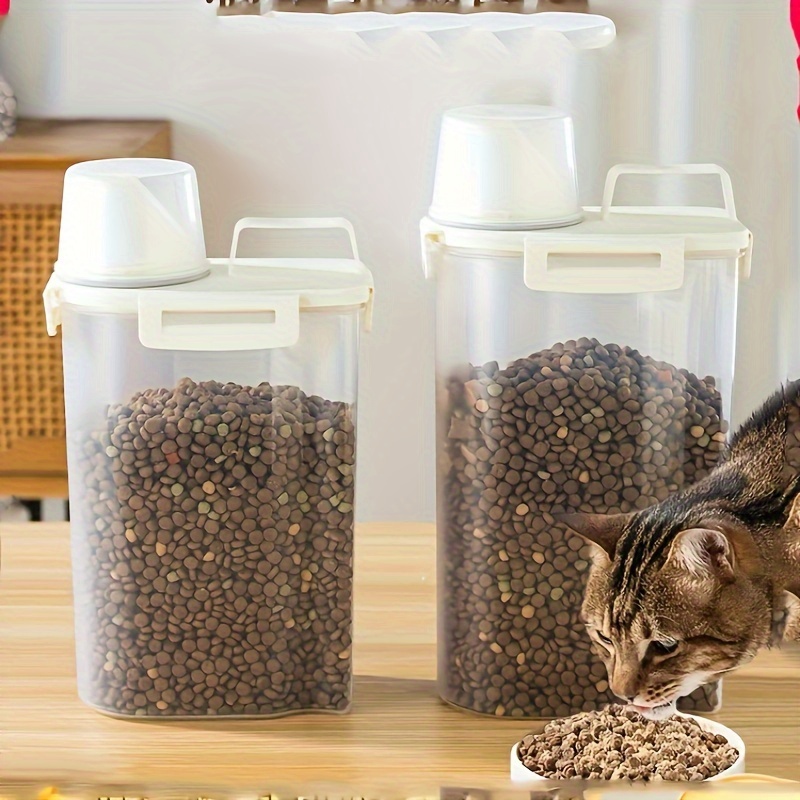 

1pc Pet Food Storage Container, Moisture-proof Pet Vacuum Food Storage Bucket With Measuring Cup And Handle Design