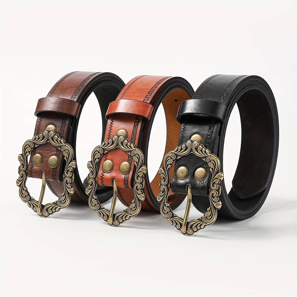 y2k gothic style pu leather belt flower decoration - Temu  display picture 2