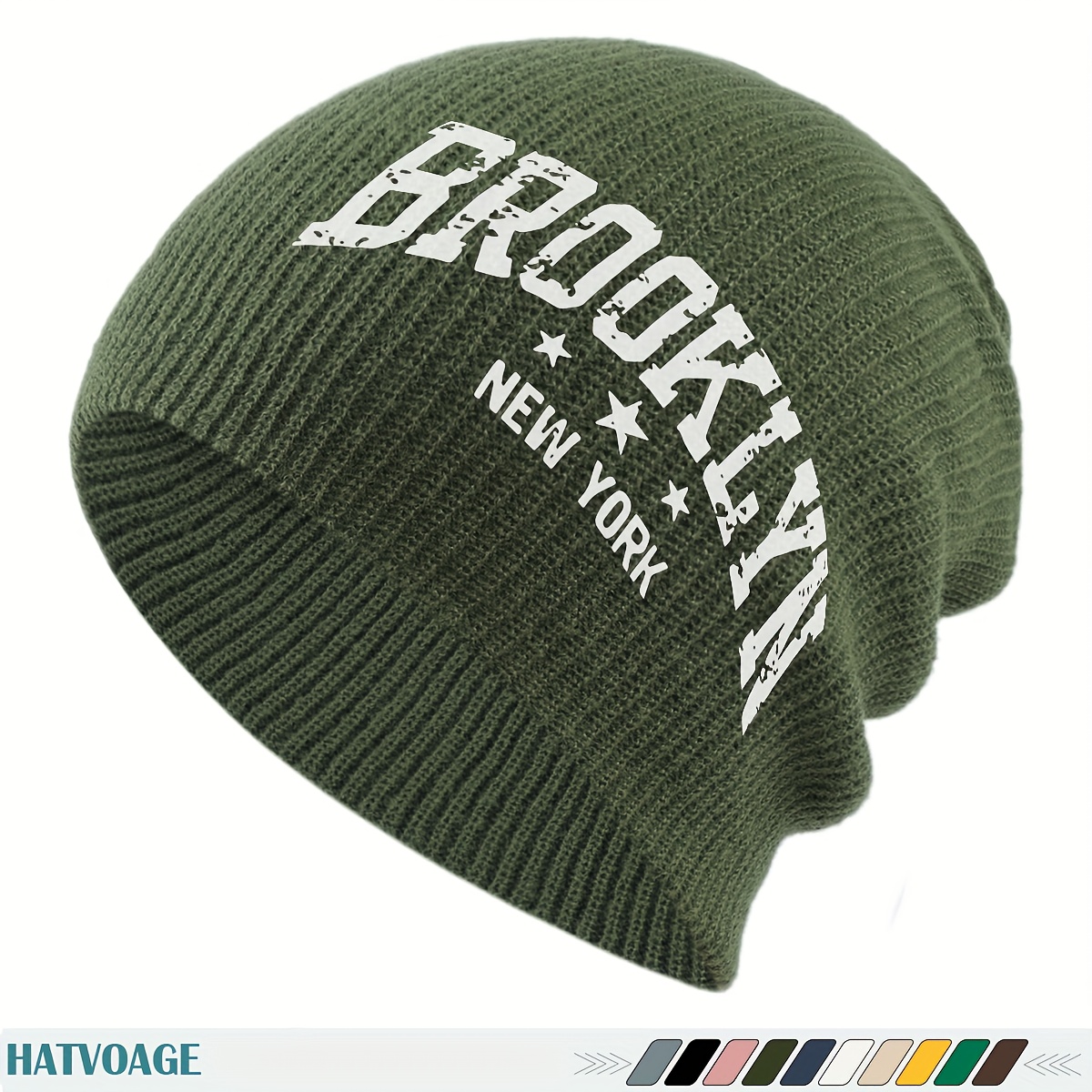 TEMU 1pc "brooklyn " Letter Logo Print Knitcap, Loose And Comfortable Women's Skull Beanie, Multiple Colors , Unisex For And Couples, Running Cap,