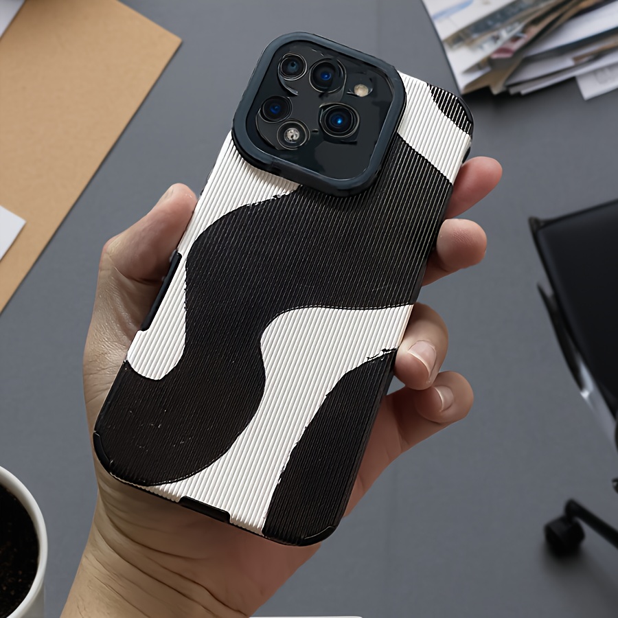 Simple Black Ink Pattern Mobile Phone Case Suitable for iPhone 16, 15, 14, 13, 12, 11, ProMax, plus, PRO Synthetic Faux Leather Matte Soft Mobile Phone Case, Full Edge Suede Mobile Phone Protective Case