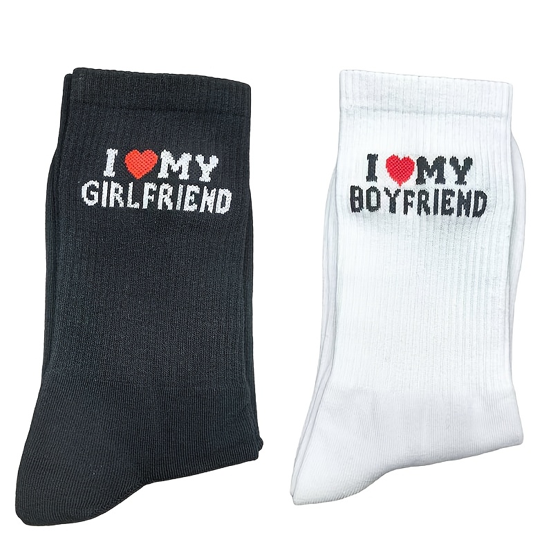 E-shop 2 Paar Valentinstag Liebesbrief-Socken, Polyester -, Stoff, atmungsaktiv bequem, maschinenwaschbar, für Freund Freundin