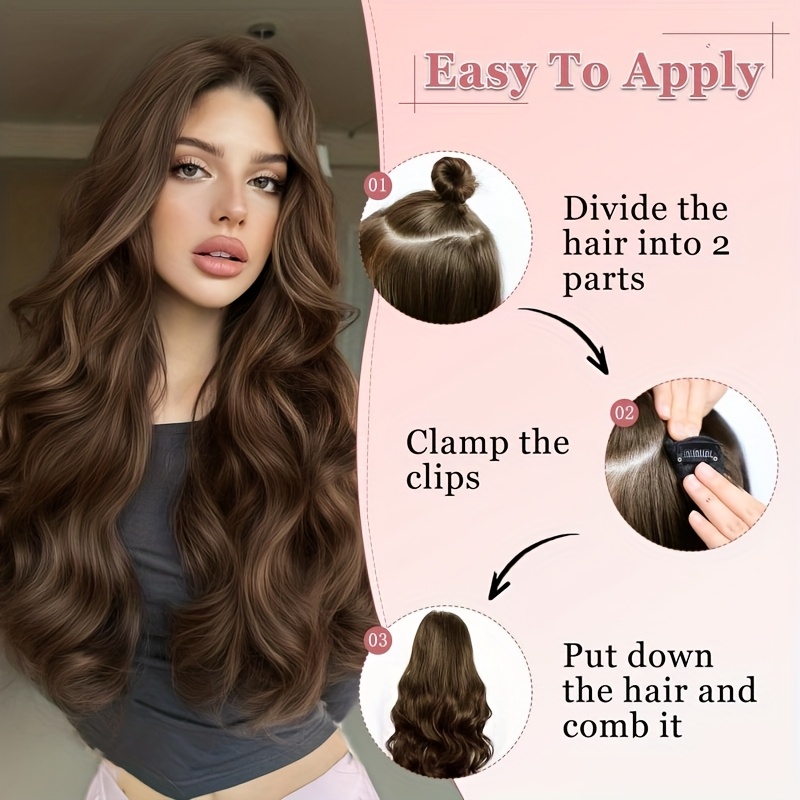 elegant 20 inch v shaped clip on wig for women long curly wavy hairpiece with 4 hidden clips natural look multiple colors beige     daily wear special occasions versatile hairpiece sleek hairpiece   hairpiece details 0