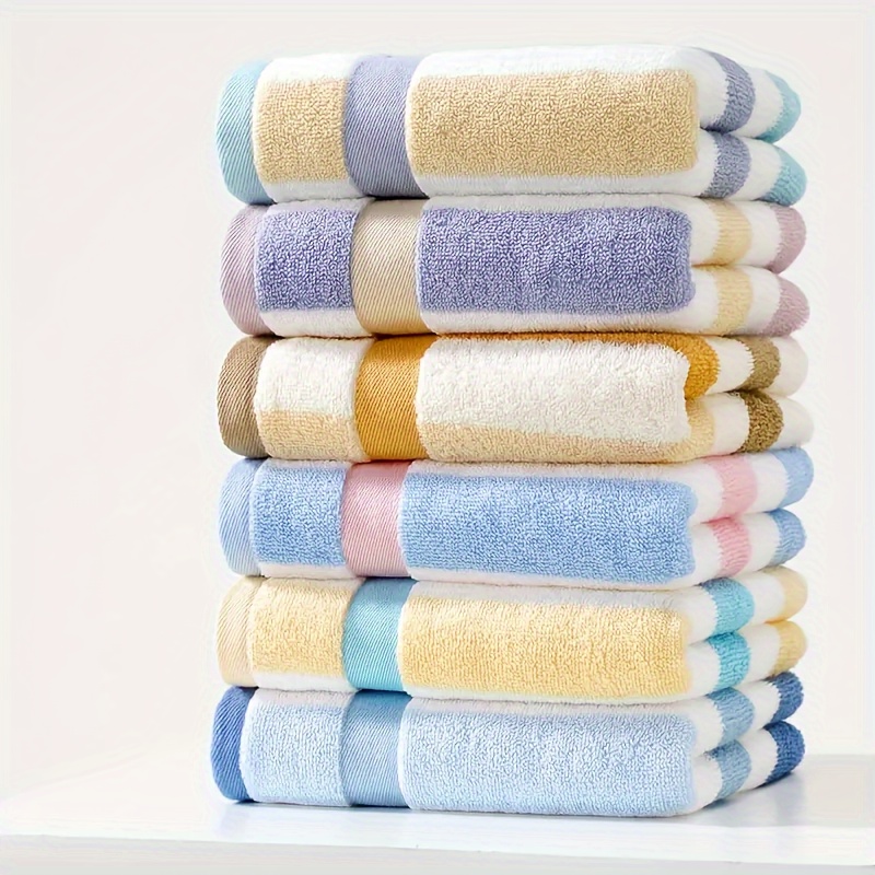 

6-piece Luxe Cotton Towel Set - Ultra Soft, Highly Absorbent Hand & Bath Towels With Striped Design For Bathroom Essentials