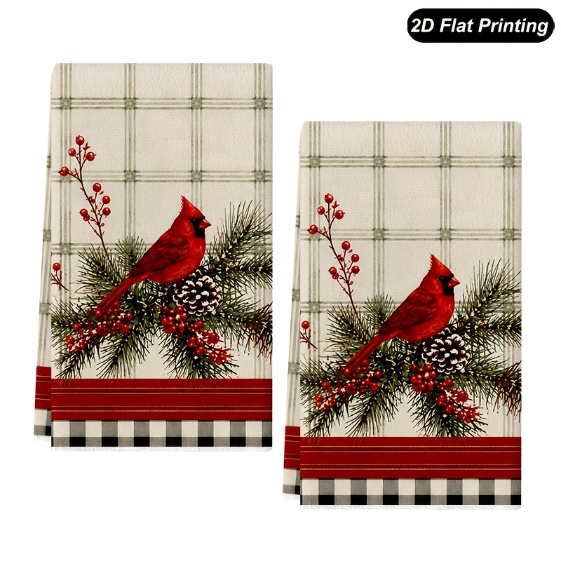 TEMU 2pcs Torchons de cuisine Cardinal Rouge de Noël, 16 X 24 pouces, pour fête de festival, cuisine, ferme, décoration de