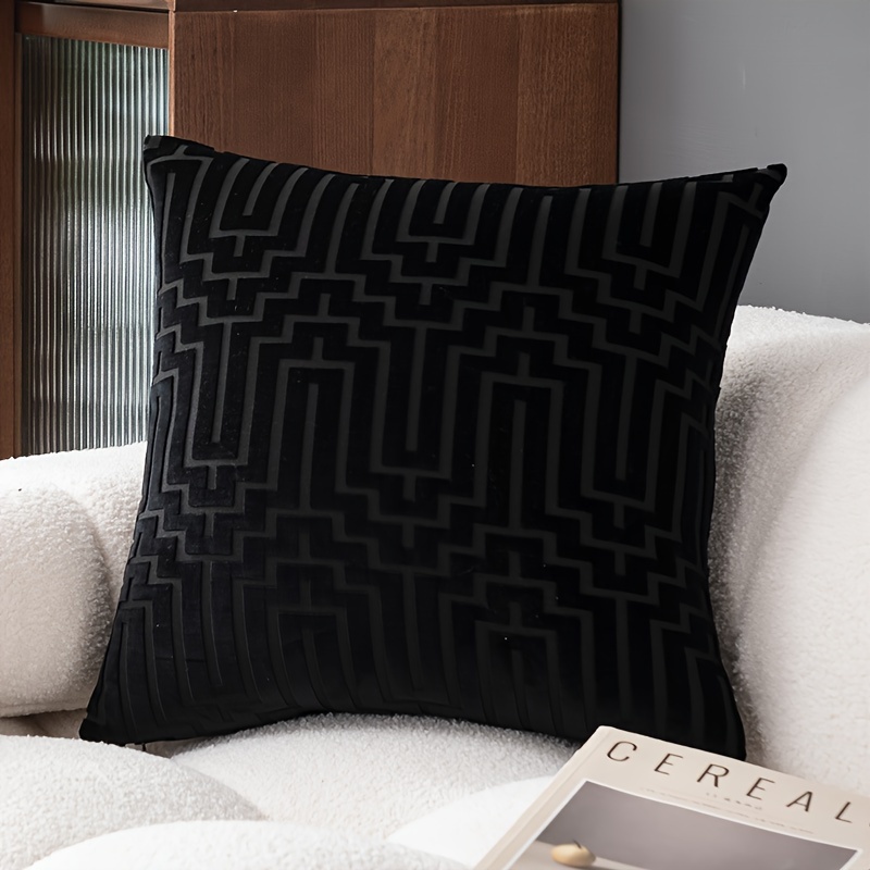 TEMU 1pc Decorative Cushion Cover, 45*45cm/18*18inch, Double-sided Geometric Cut Pile Pillowcase, Home Sofa Room Decorative Pillow Cover, Beige Gray