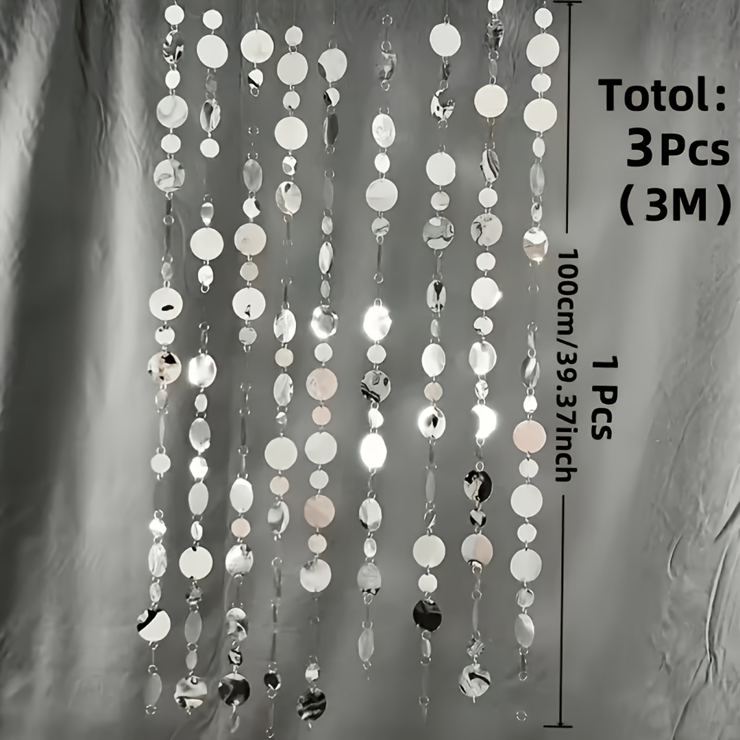 3pcs Set, 300cm, Sparkling Silvery, Perfect For A Wedding. Pvc Sequin Hanging Decorations, Ideal For Wedding Porch Backdrops Or As Room Dividers, Suitable For Family Holiday Parties And Celebrations