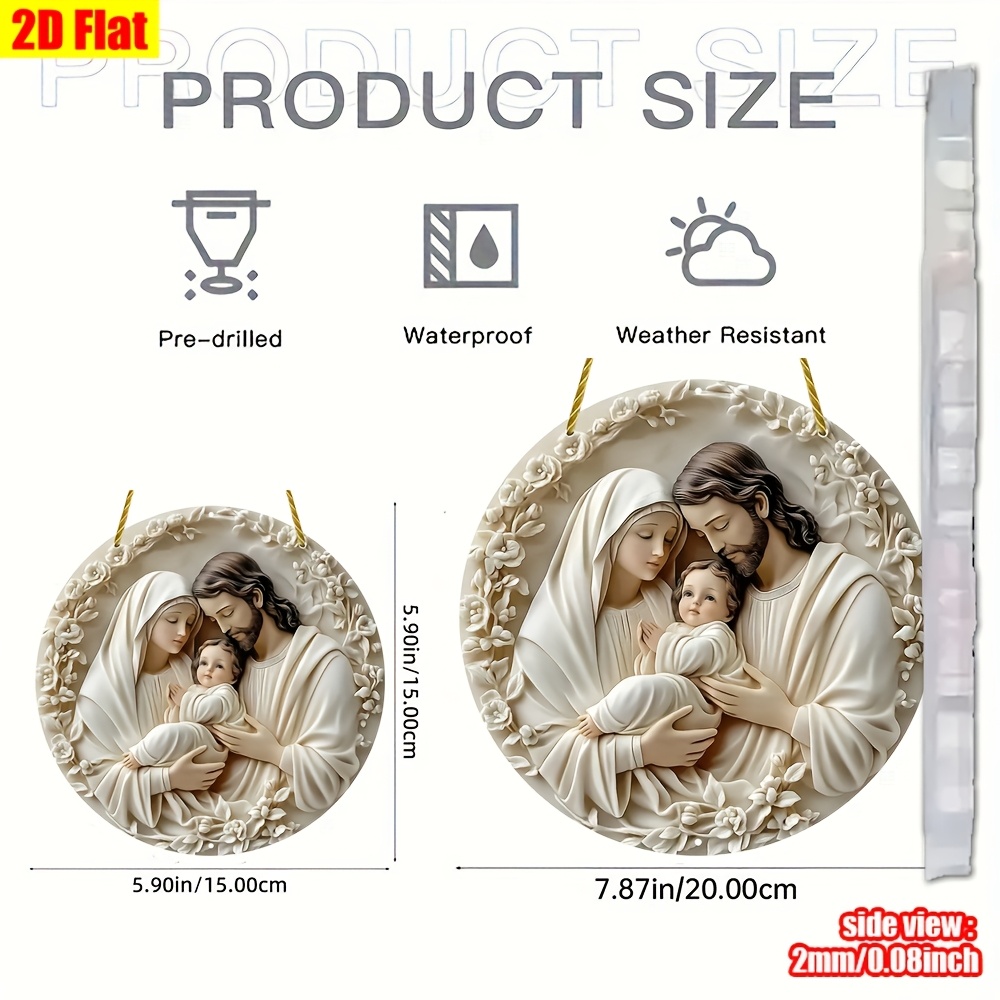 TEMU 2d Flat, 1pc Acrylic "holy Family" Emblem Wall Art Acrylic Hanging Decor - Weather Resistant 2d Round Decor With Pre-drilled Holes - Hd Printing