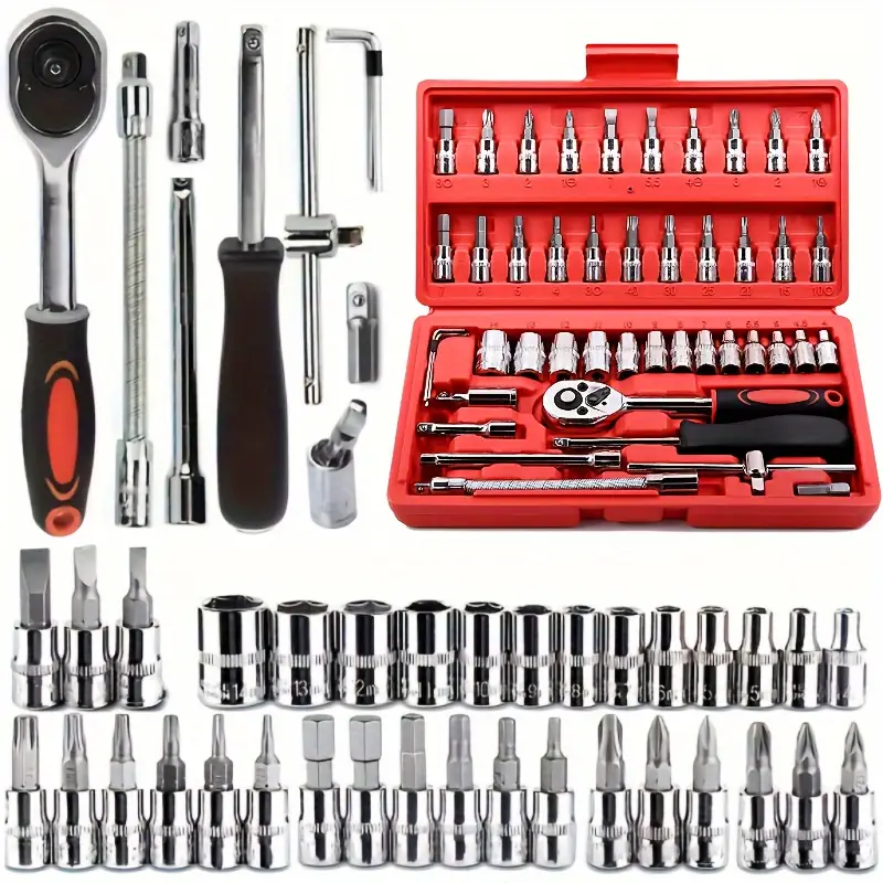 Kit de Herramientas para Reparación de * de 46 piezas * de * de 1/4 * con Juego de * y Barra de Extensión Vers