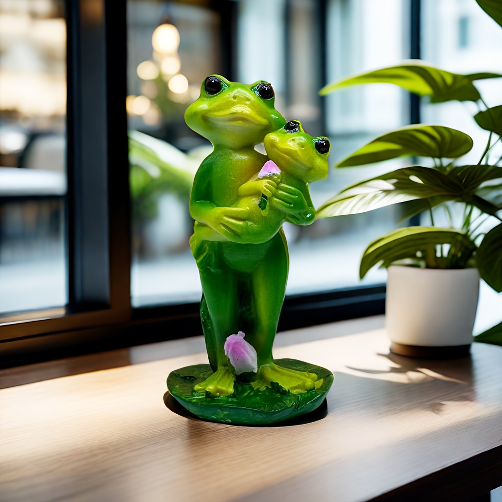 1pc Adorable Mother & Frog Figurine - Realistic Resin Parent & Toad Statue For, Room Decor, /, - Cute Decorations For & Office ()