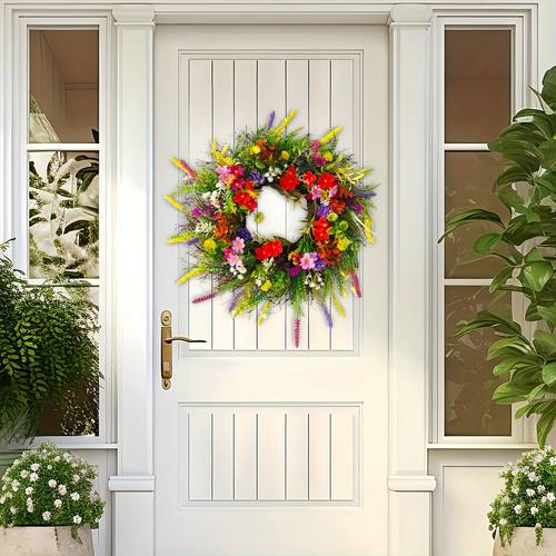 1pc 18 vibrant wreath for front door style with lavender daisy colorful flowers plastic spring decor outdoor yard decor