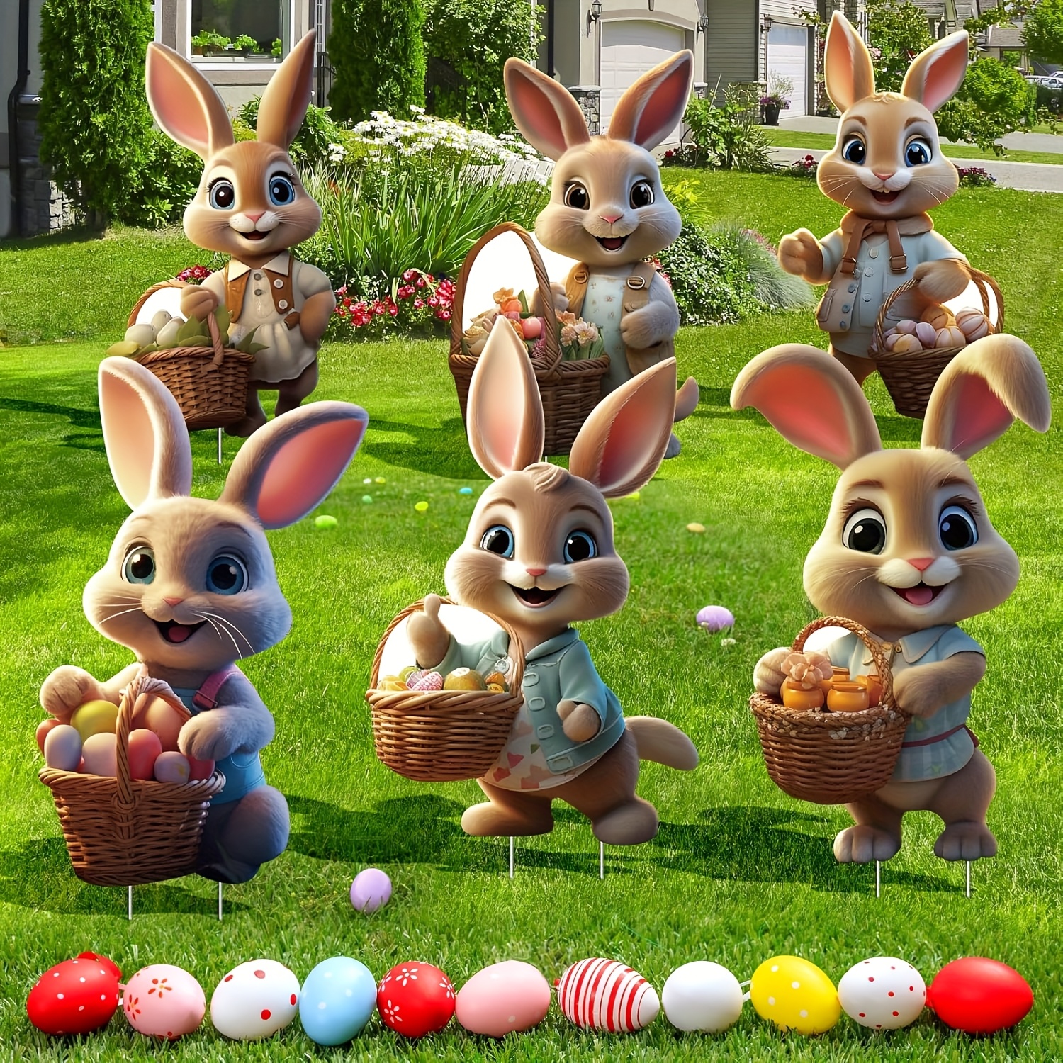 

6pcs Easter Bunny Yard Signs, Plastic Outdoor Garden Decorations, Stake-mounted Rabbit Lawn Ornaments, No-electricity Holiday Decor For Spring, Easter