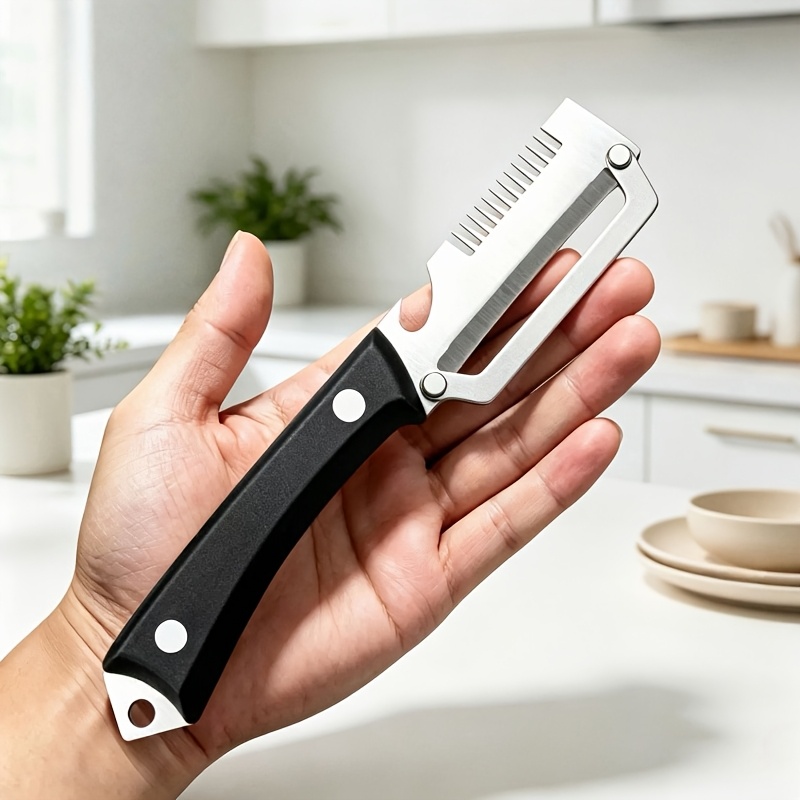 Image of 1pc 3-in-1 Stainless Steel Kitchen Peeler, Multi- And Vegetable Peeler, With Bottle Opener, Fish Scale Scraper And Slicer, Durable Household Peeling Tool, Suitable For Home Outdoor Camping Picnic