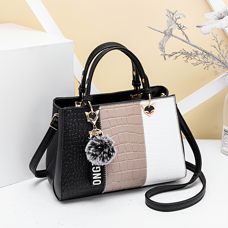 Image of New Women's Handbag With Contrasting Colors, Stylish And Bag, Perfect For Mothers, Large Capacity, Crocodile Pattern, Great For Gifts To Girlfriends