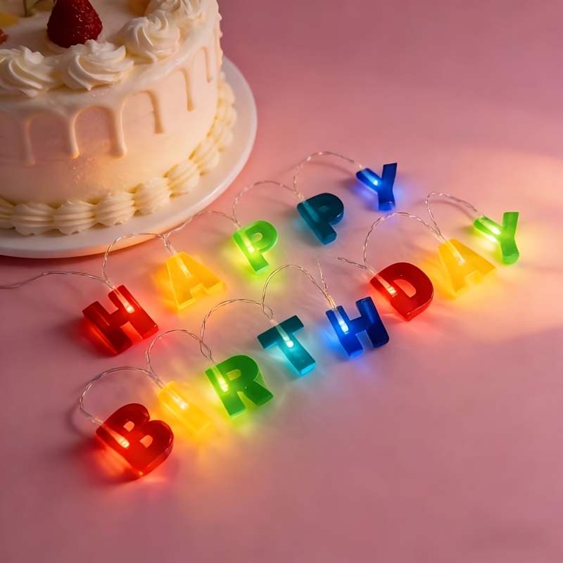 TEMU 1 Set Letter String Lights With 13 Colorful Letters Happy Birthday Letter String Lights, Colorful Led Fairy Lights For Birthday Party Atmosphere