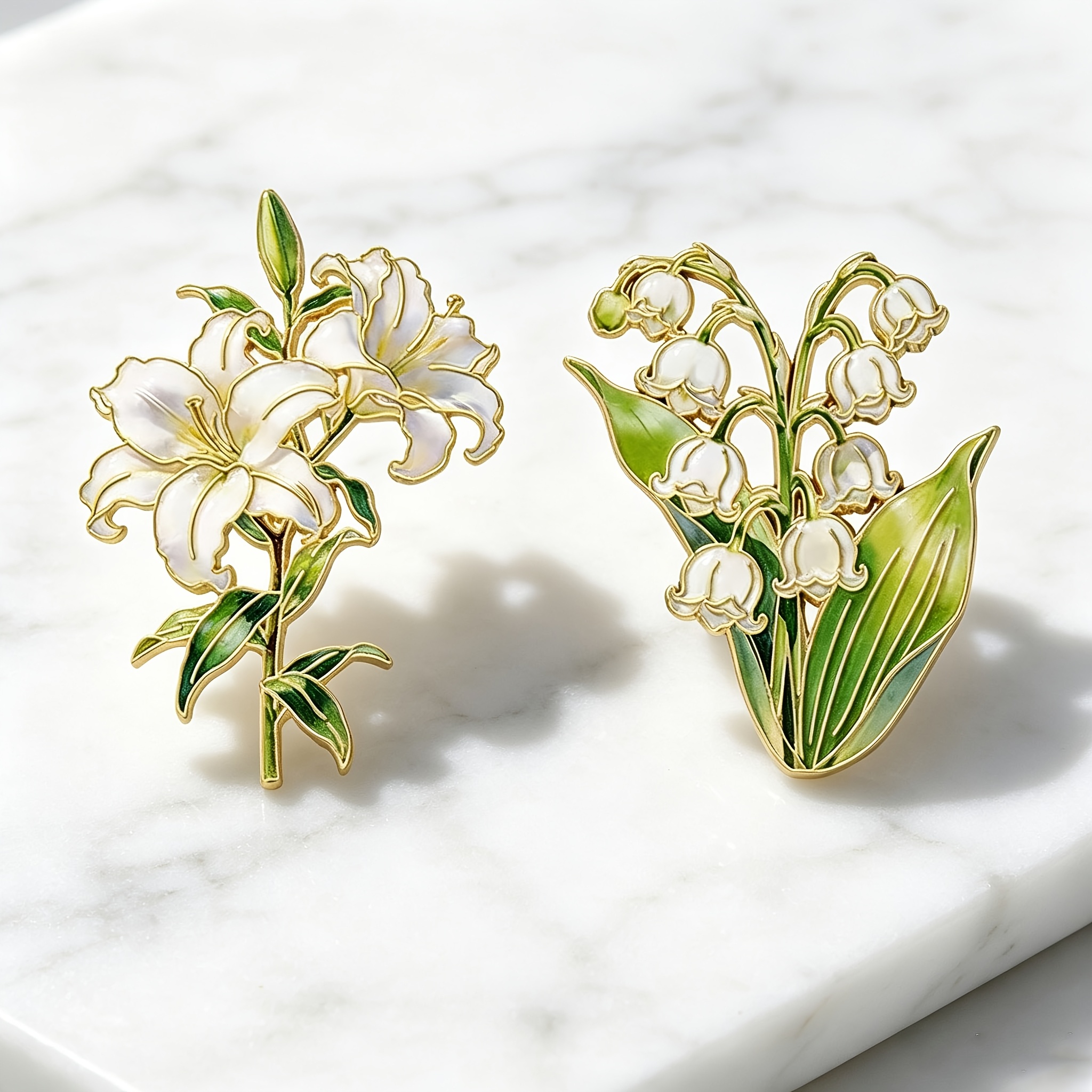 TEMU 2pcs Versatile Lacquered Glazed White Floral Branch Brooch, Lily Of The Valley, Suitable For Long Coats, Sheer Skirts, Fabric Bags, Outdoor