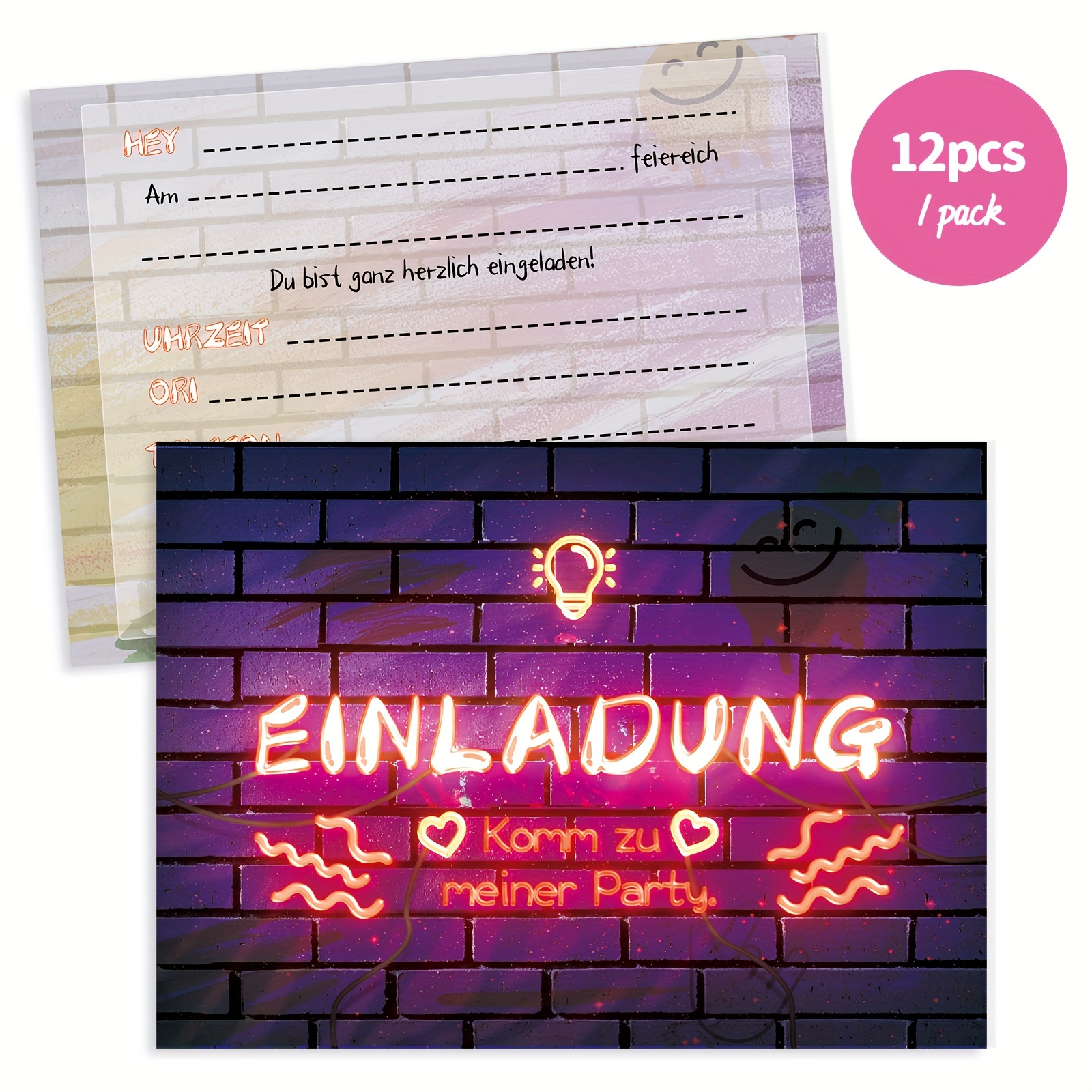 Image of 12 Cool Invitation Cards For A Birthday Party Featuring Graffiti, Neon Lights, And City For Boys And Girls, Perfect For School Celebrations