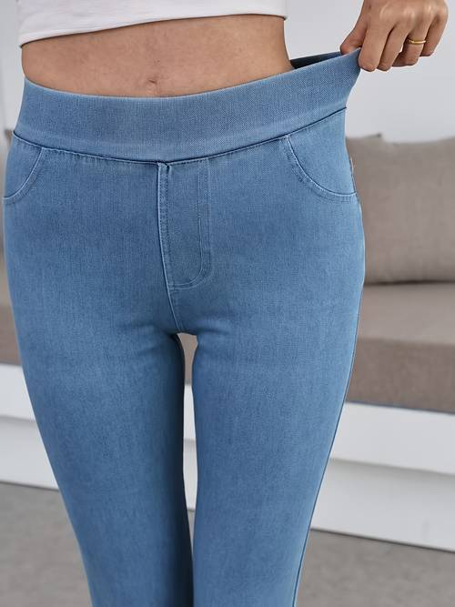 item picture womens fashion pocket high stretch fit straight leg washed jeans versatile bottoming pants