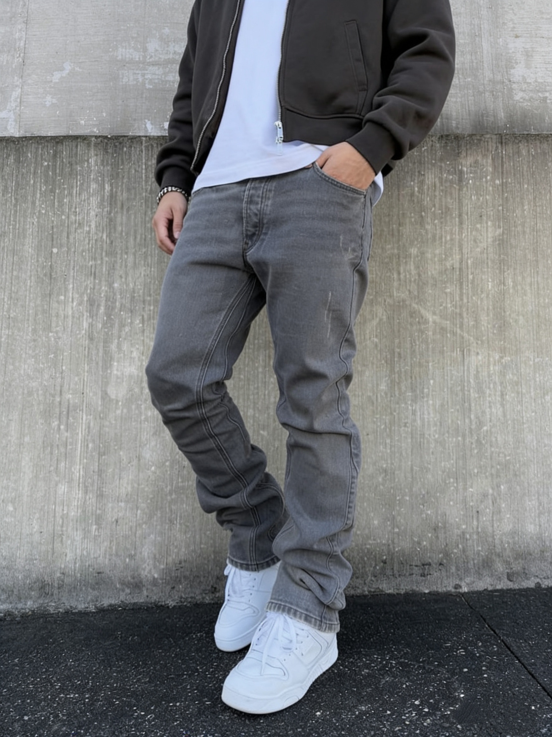 Men'S New Solid Color Light-Washed Denim Pants with a Slim Fit And Micro Flare, Inspired by Korean Fashion