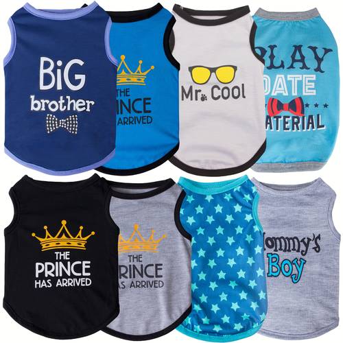8pcs dog shirt clothes with summer t shirts cool puppy breathable dog apparel shirts cat cute letter pattern printed thin breathable clothing for dogs teddy bear series durable hemless tees for outdoor play and casual attire