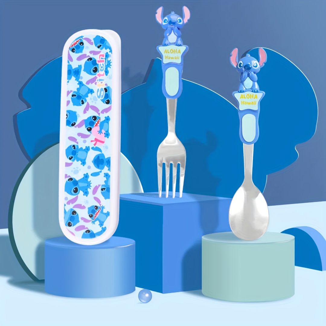stainless steel fork and spoon set with cute cartoon design - portable, reusable cutlery with storage box, ideal for home and outdoor use, perfect gift for christmas or birthdays, outdoor dining essentials|  desig urable cutlery Product details 5