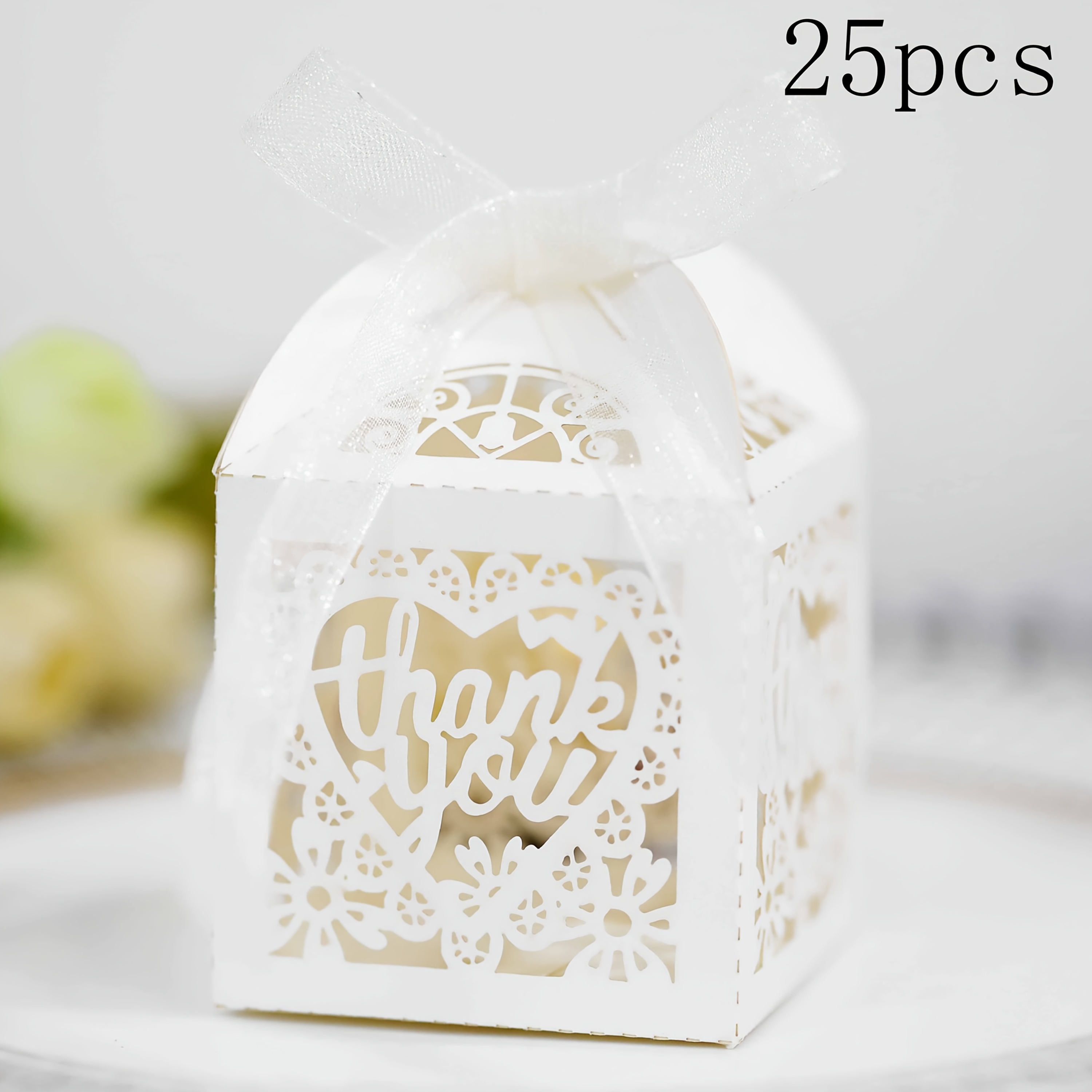 E-shop 25 Stück Doppelblumen-Buchstaben Süßigkeitenbox, -Geschenkbox, Laser-geschnittene Hochzeits-Favoritenbox mit Schleife, geeignet für