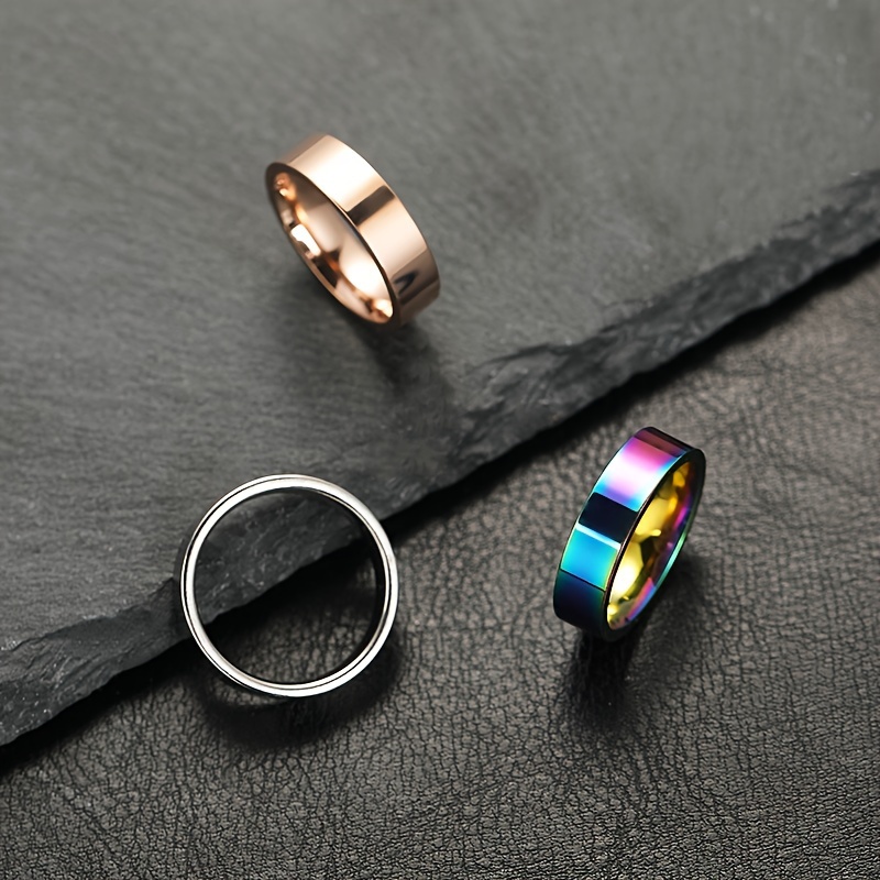 Fashion Stainless Steel Rings Simple Multicolor Ring Set Hip - Temu United