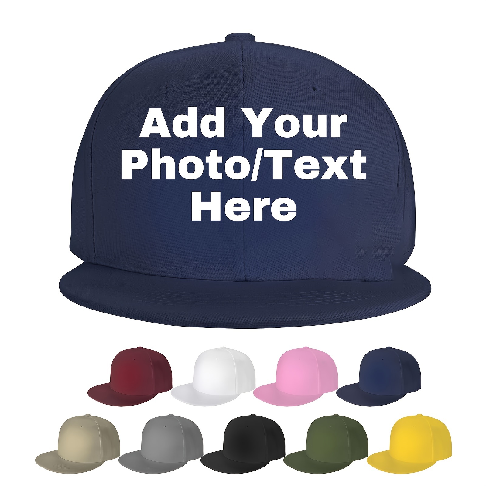 

Customizable Flat-brim Baseball Cap, Personalized Text & Photo Design, Polyester Solid Color Snapback Hat, Casual Style, Hand Wash - Polyester Fiber Filled Lightweight Cap