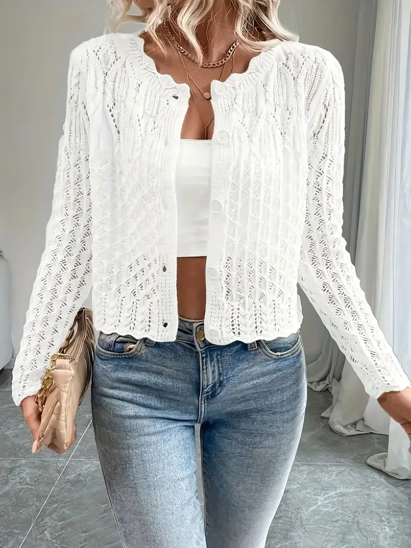 women's elegant white lace cardigan semi sheer long sleeve Temu