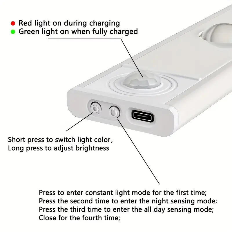 1pc under cabinet lighting motion sensor indoor light closet lights cats eye hill light three different lighting colors adjustable brightness usb charging suitable for lighting in bedrooms living rooms kitchens cabinets etc Product details 2