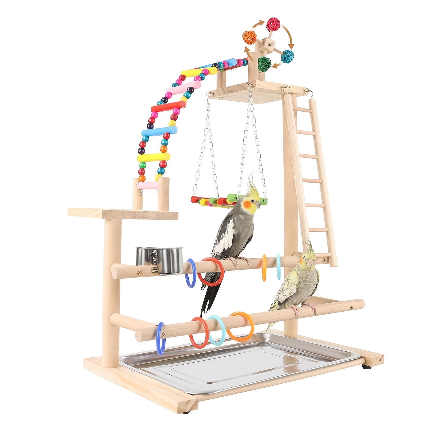 

Wooden Bird Perch With Ladder, Grinding, Climbing, And Interactive Play Stands, Natural Log Material, For Parakeets, Cockatiels, And Small To Medium Birds, With Exercise And For Pet Training And Play