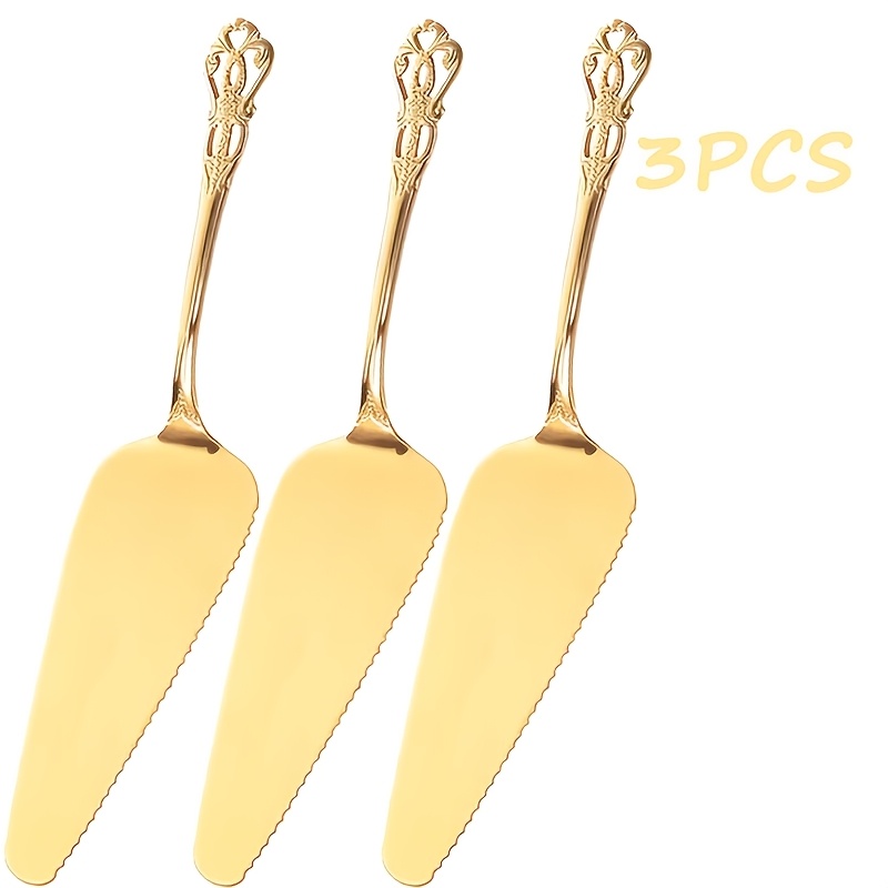 Image of 3pcs Baroque Style Cake Shovel Set, Premium Stainless Steel Pie Servers, Exquisite Cake Serving Tools Suitable For Weddings/birthdays//, Catering/party/buffet Essentials, Great Gift, Kitchen Decor