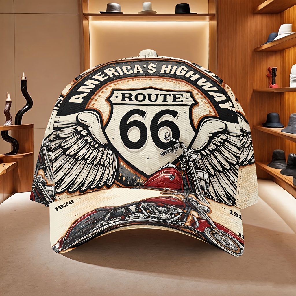 TEMU 1 pièce Casquette de baseball moto - Style motard américain rétro avec imprimé emblématique , fermeture à pression réglable, légère et pliable,