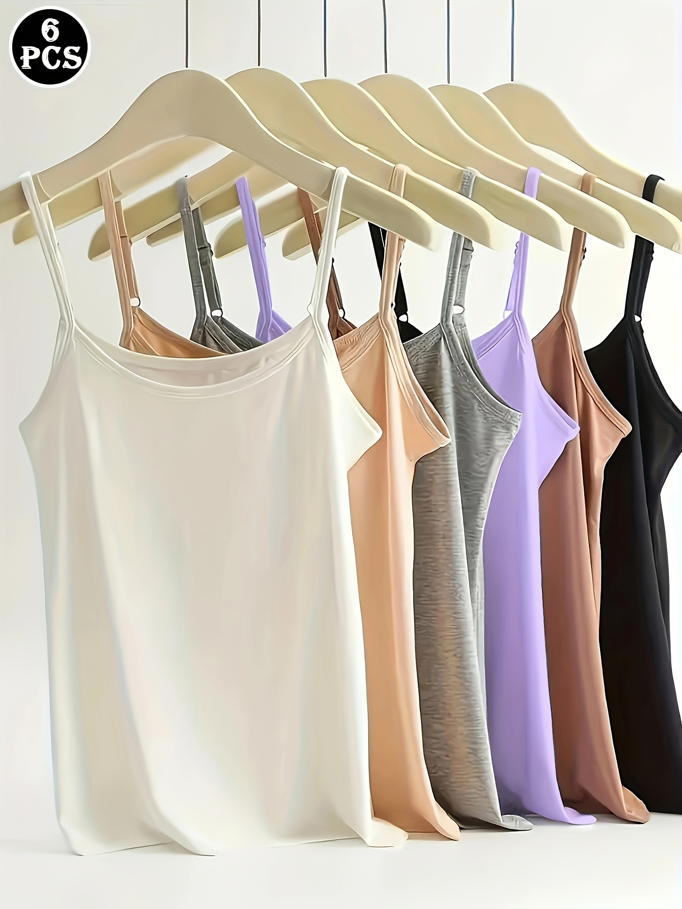 6pcs set of womens camisoles for spring autumn and summer featuring a   fit solid colors and adjustable straps for layering