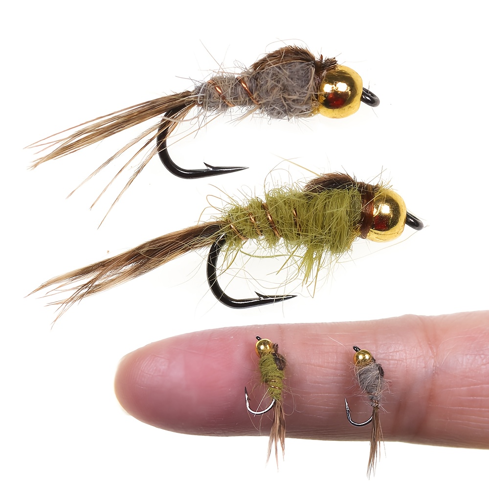 

Ellllv Premium Brass Bead Head 's Ear Flies - #14 Hook, Fast Sinking Wet Fly Fishing Lures For Trout, Grayling & Perch - Colors, 5/8pcs Pack