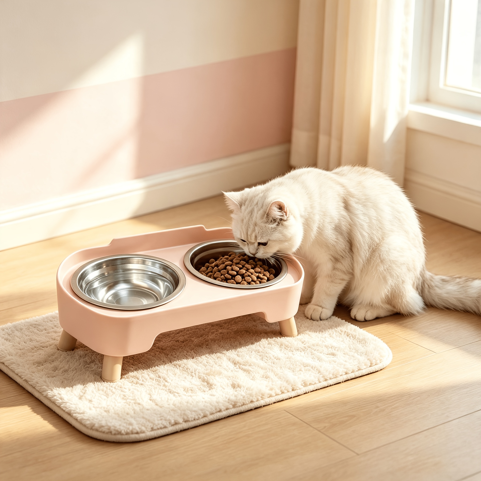 TEMU 2026 New Model Cat And Dog Feeder, With High-edge For ; Combines Drinking And Feeding Functions, Featuring Anti-slip Double Bowl Design Of