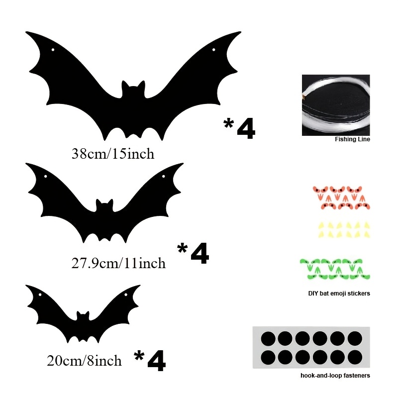 Image of Halloween Hanging Bats 12pcs Scary Large Fake Black Hanging Flying Bat Spooky For Yard Sign Outdoor Indoor Lawn Decorations(3 Style)