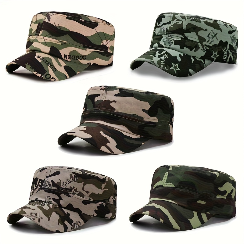 5pcs Lightweight Jungle Baseball Caps, Flat Caps, 100%, Perfect For Outdoor Activities