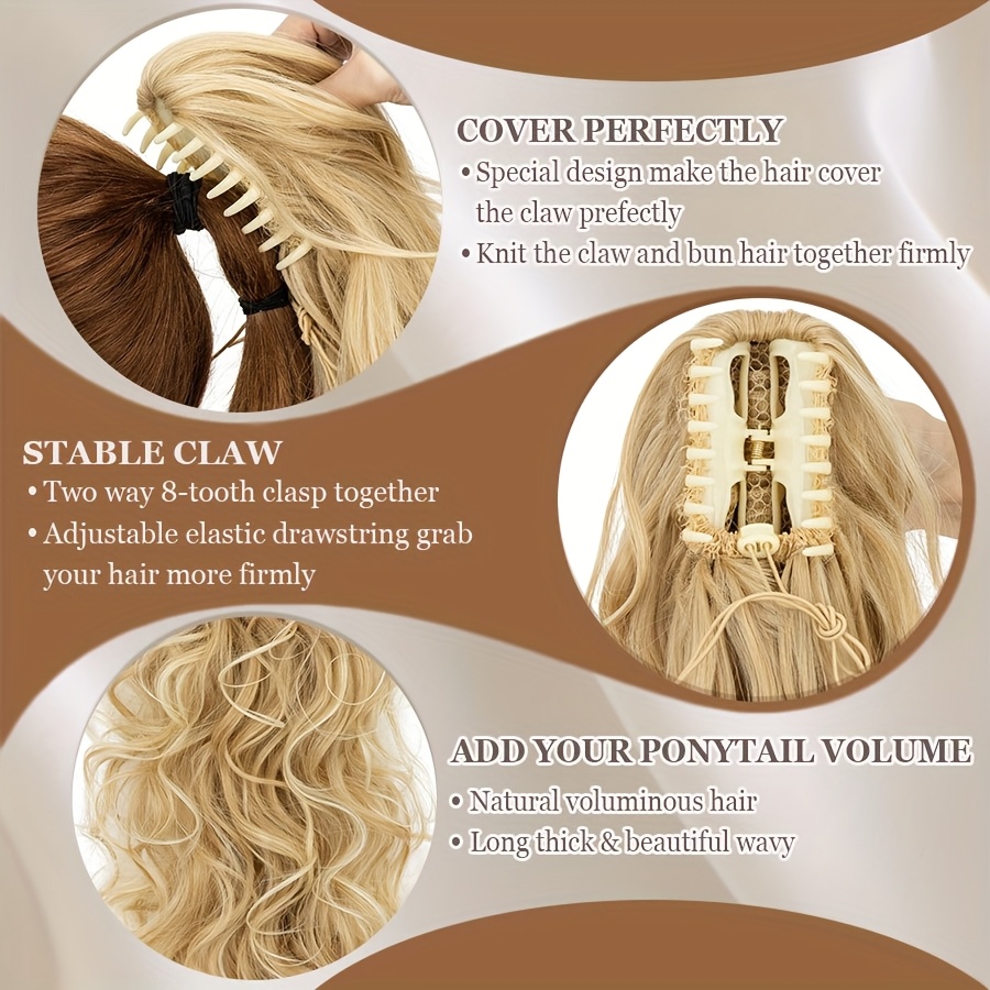 claw on ponytail extensions with drawstring long thick wavy clip in hair extension 24inch 60cm ponytail curly hairpieces jaw ponytail extensions   blonde   drawstring ponytail synthetic soft hairpiece heat resistant hair pieces gift details 4