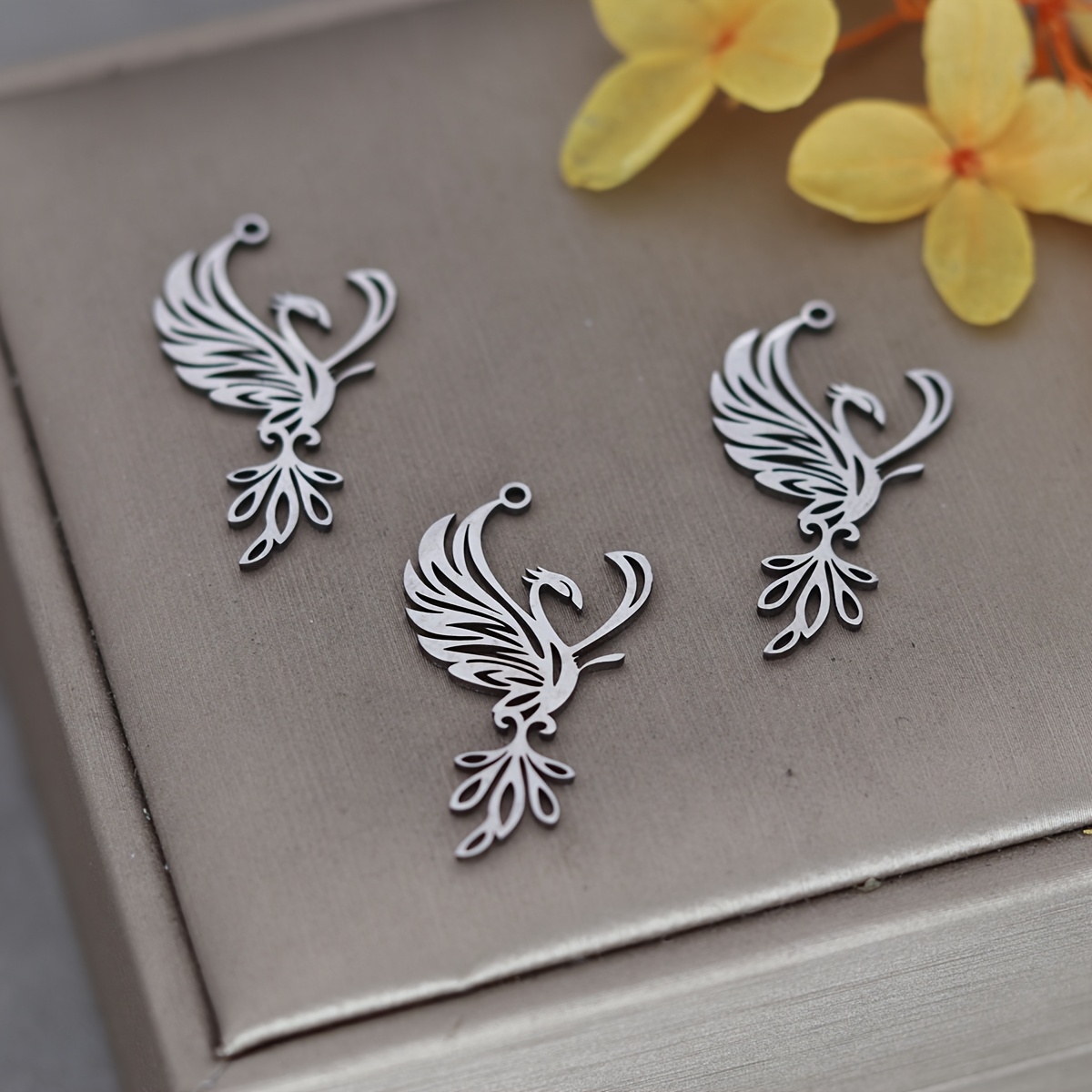 Image of 3pcs Phoenix Stainless Steel Pendant Fire Bird Hummingbird Charms Necklace Earrings Jewelry Making Supplies Diy