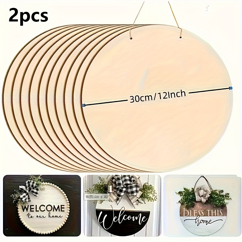 Image of 2 Pack 12 Inch Wooden Round Craft, Blank Wood Circle Unpainted Wood, Wood Pieces, Door Signs, Painting, Easter Mother's Day Crafts, Home Decorations, Halloween Painting Supplies