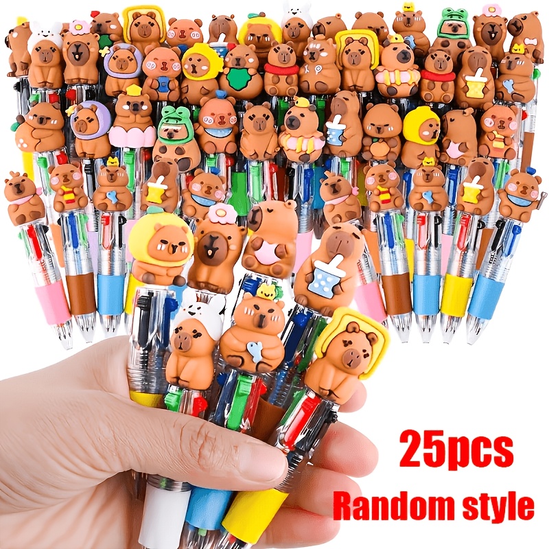 TEMU 25pcs Capybara Bear Ballpoint Pens, Mini Random Style, Capybara Animal, Portable, 4 Colors, Back To School Party, Birthday Gift