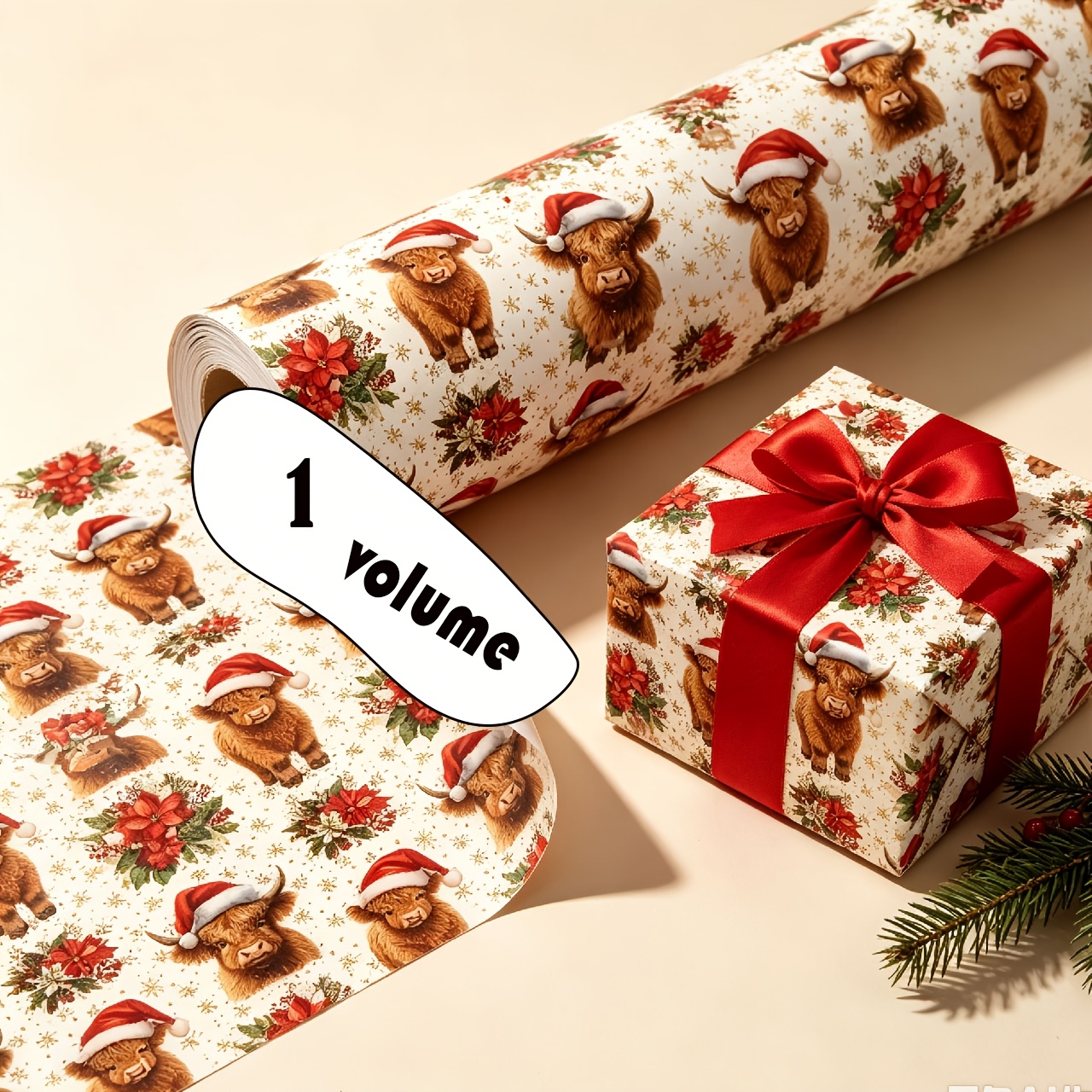 TEMU Christmas Beef Packaging Paper - Cute Cartoon Packaging Roll - Christmas Packaging, Novel Theme, Vintage Flower , Hand-cut Paper. Suitable For