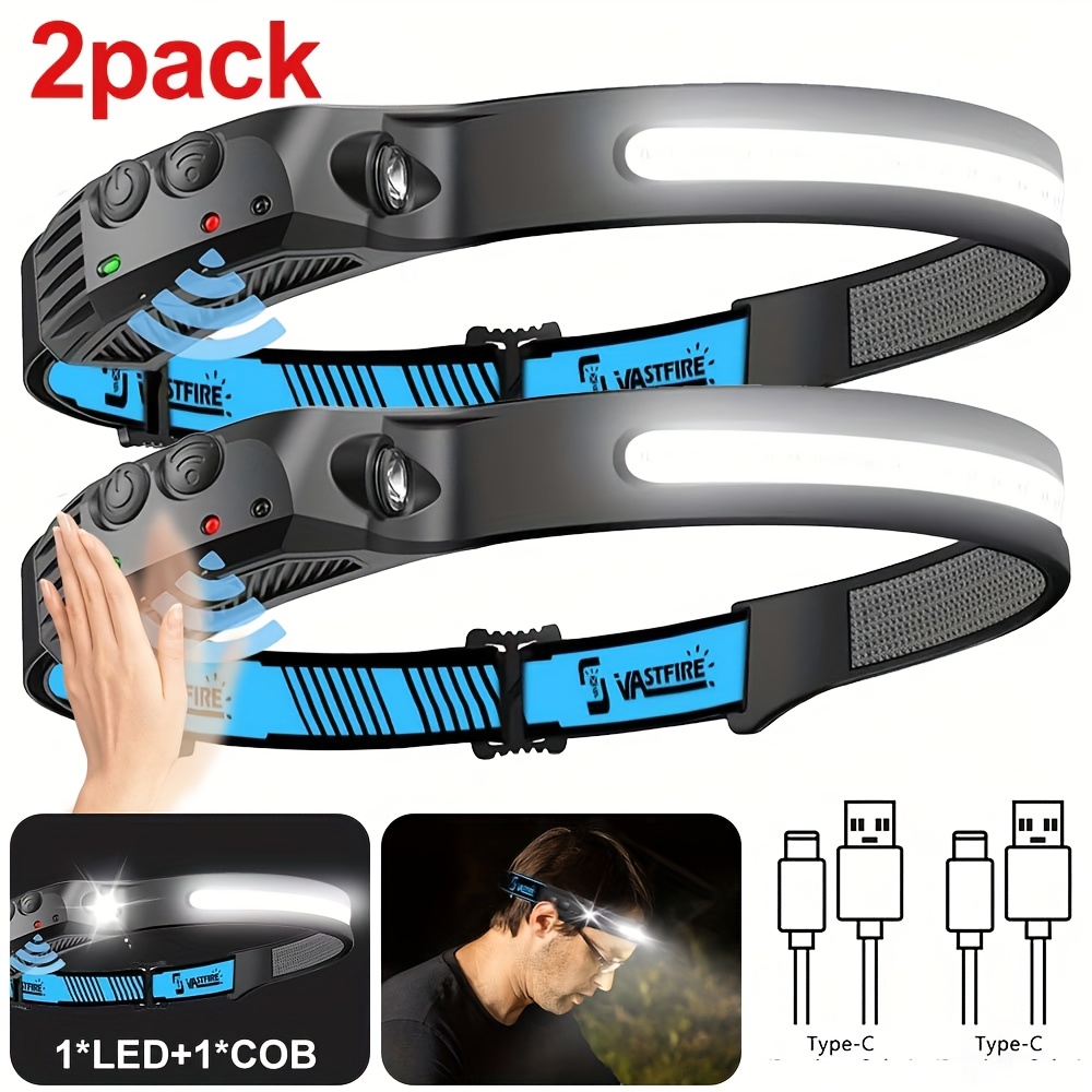 TEMU Outdoor Sensing Cob Headlight Usb Charging Headlight Led Headlight, Suitable For , Cave Exploration, Patrol, Camping, Teaching, Hiking, Search,