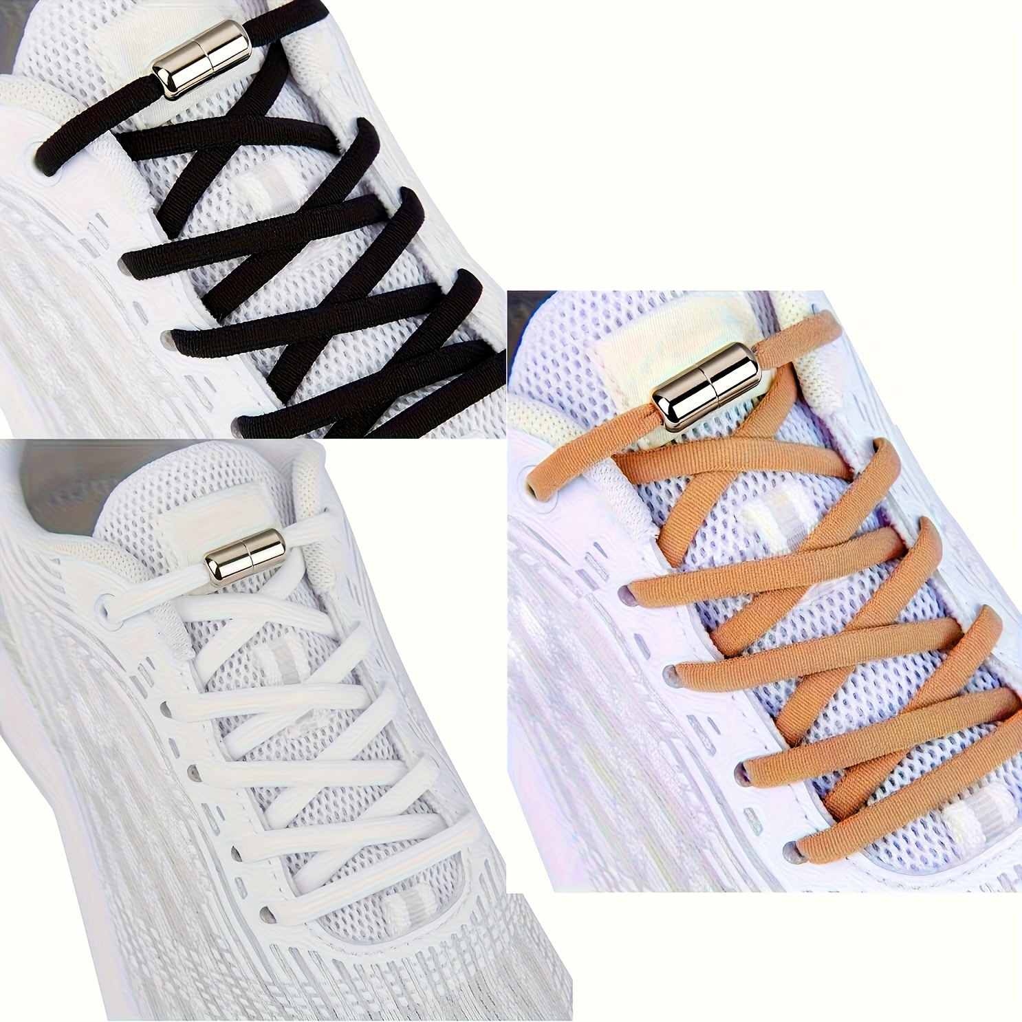 6 Pairs Elastic No-Tie Shoelaces for Adults Sneakers - Soft Stretchable Black Laces, Quick On/Off, Secure Fit for Casual & Sneakers, Sneaker Accessory, Sleek Shoe Accessory, Durable Lace Material, Minimalist Design, Smooth Texture, Active Lifestyle