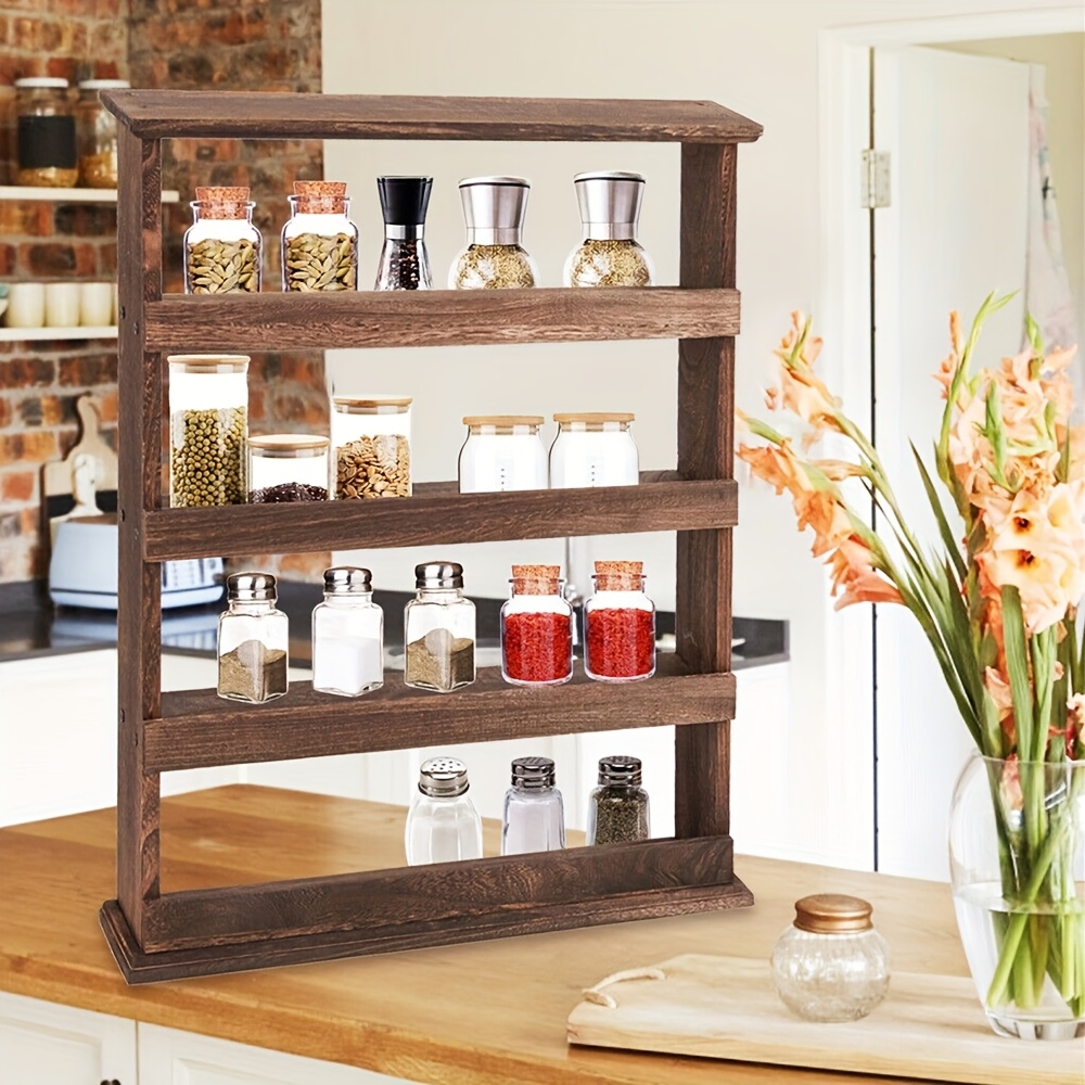 E-shop 4-stufiges Gewürzregal aus recyceltem Holz – Offene Regal-Design für Küche, Restaurant & Garten – Platzsparende Gewürzaufbewahrung, rustikale