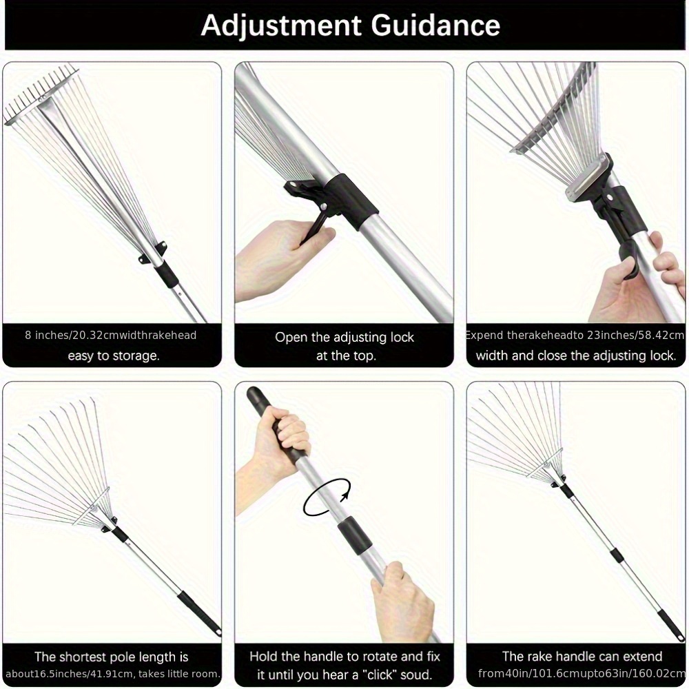 Adjustable Garden Leaf Rake Image 2