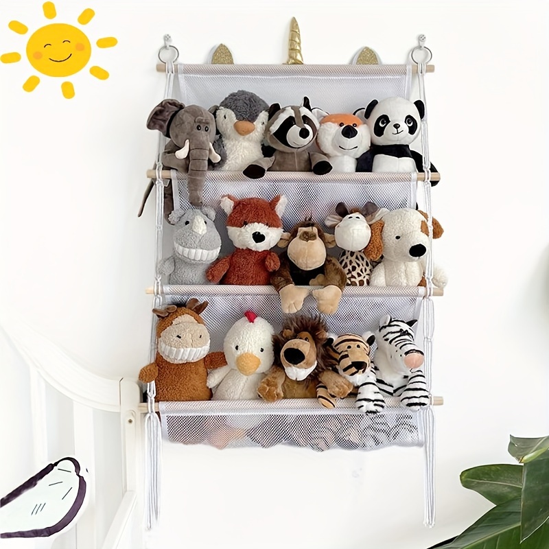 

1pc Boho Toy Storage Organizer, 3-tier Hanging Wall Shelf With Hooks, Boho Dorm Bedroom Decor, Fabric Stuffed Animal Display Rack, Home Organization Accessory